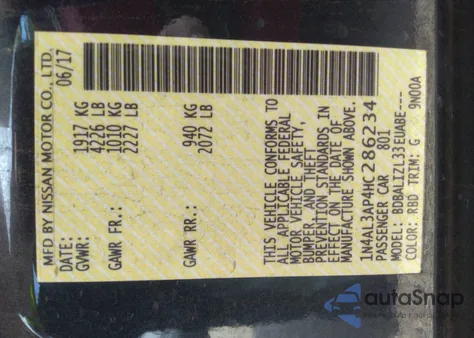 2017 Nissan Altima 2.5 Sv from USA, damaged, VIN 1N4AL3AP4HC286234